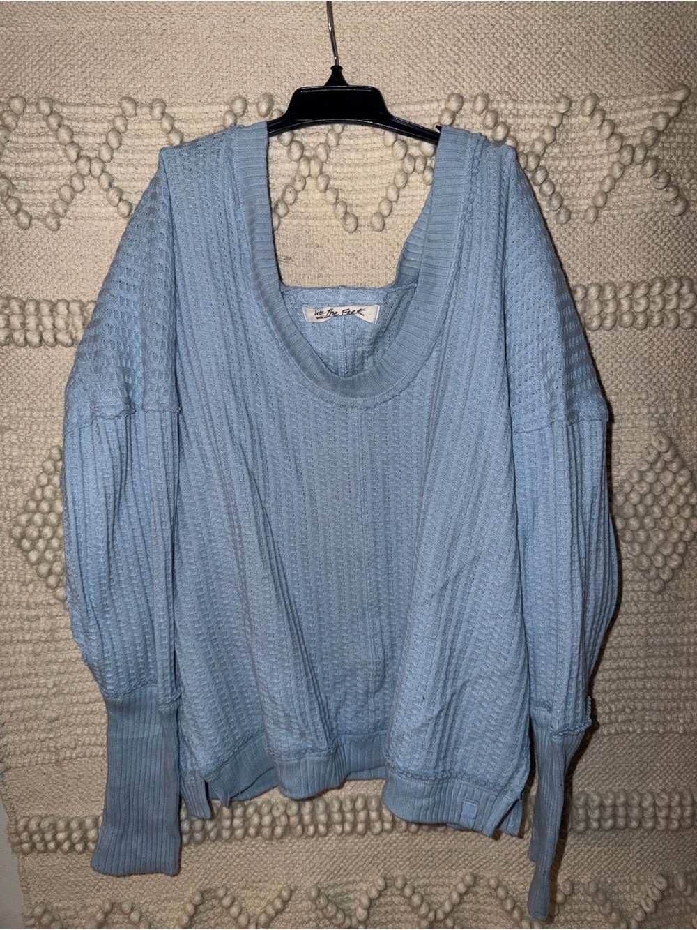 We The Free Light Blue Off-the-Shoulder Knit Sweater
